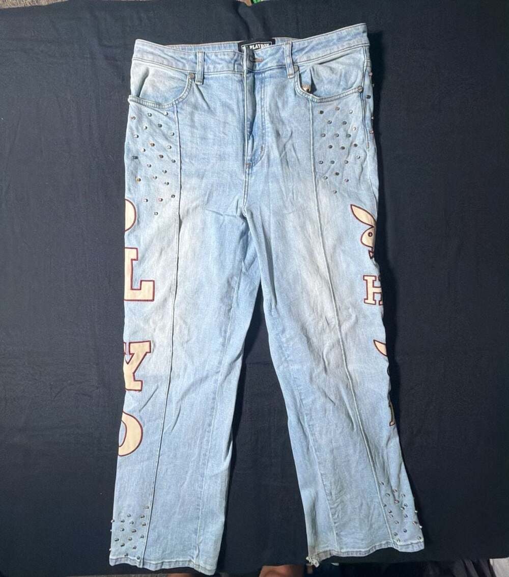 Playboy x Homme Femme Wide Leg Studded Denim Jeans